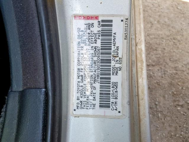 JTHBD192030065067 - 2003 LEXUS IS 300 SILVER photo 10