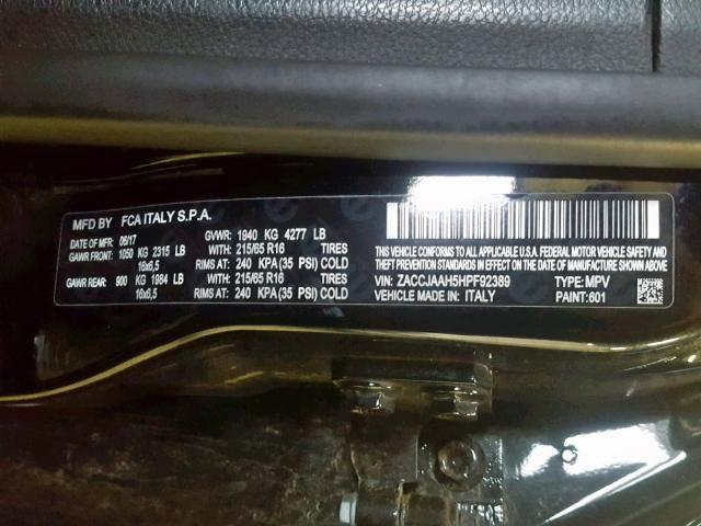 ZACCJAAH5HPF92389 - 2017 JEEP RENEGADE S 黑色 照片 10