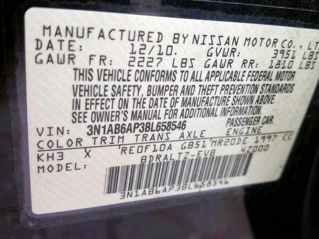 3N1AB6AP3BL658546 - 2011 NISSAN SENTRA 2.0 BLACK photo 10