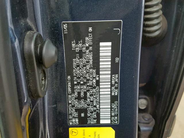 JTJHW31U060031839 - 2006 LEXUS RX 400 BLUE photo 10