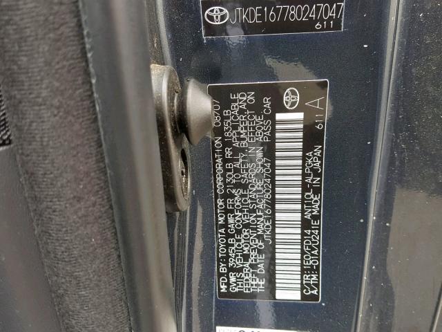 JTKDE167780247047 - 2008 TOYOTA SCION TC CHARCOAL photo 10