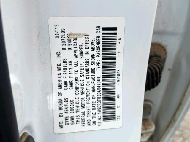 1HGCR3F85DA047060 - 2013 HONDA ACCORD EXL WHITE photo 10