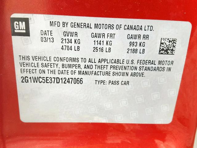 2G1WC5E37D1247066 - 2013 CHEVROLET IMPALA LTZ RED photo 10