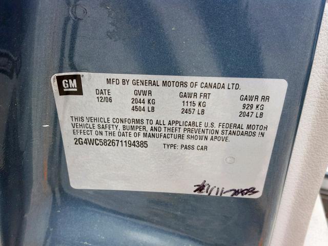 2G4WC582671194385 - 2007 BUICK LACROSSE C BLUE photo 10