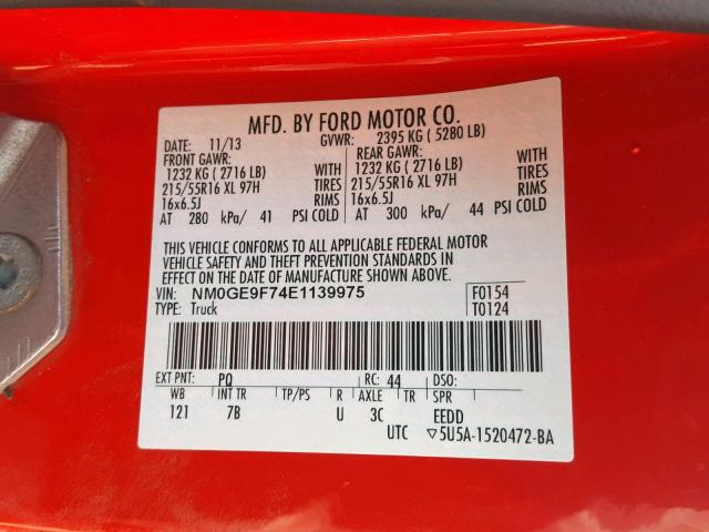 NM0GE9F74E1139975 - 2014 FORD TRANSIT CO RED photo 10