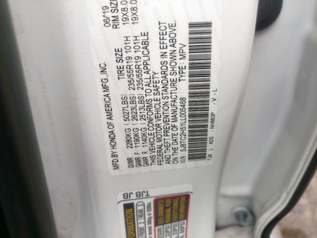 5J8TC2H51LL005468 - 2020 ACURA RDX  photo 10