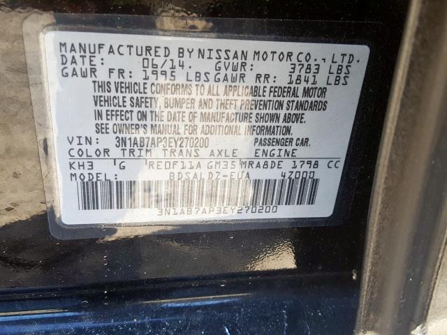 3N1AB7AP3EY270200 - 2014 NISSAN SENTRA S  photo 10