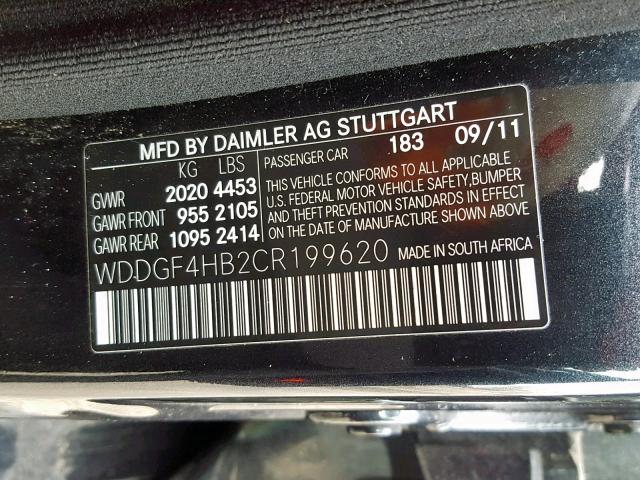 WDDGF4HB2CR199620 - 2012 MERCEDES-BENZ C 250 BLACK photo 10