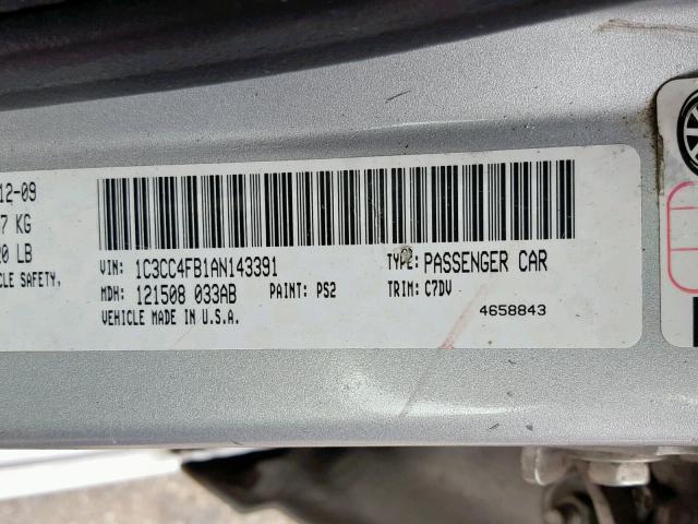 1C3CC4FB1AN143391 - 2010 CHRYSLER SEBRING TO SILVER photo 10