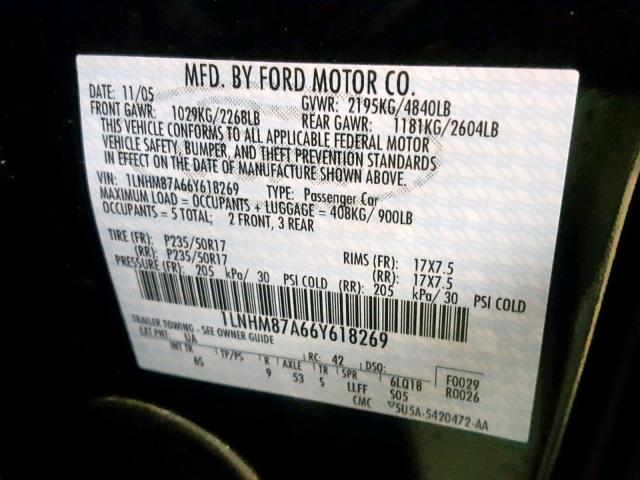 1LNHM87A66Y618269 - 2006 LINCOLN LS 黑色 照片 10