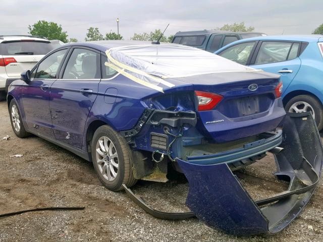 3FA6P0G77GR226982 - 2016 FORD FUSION S BLUE photo 3