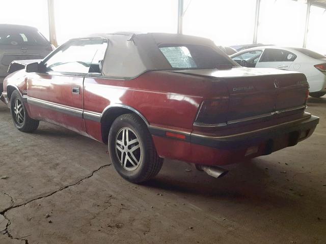 1C3BJ55EXJG401317 - 1988 CHRYSLER LEBARON PR BURGUNDY photo 3