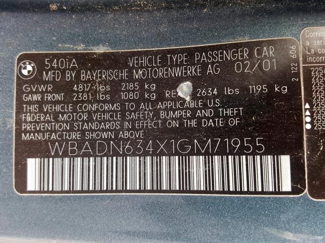 WBADN634X1GM71955 - 2001 BMW 540 I AUTOMATIC  照片 10