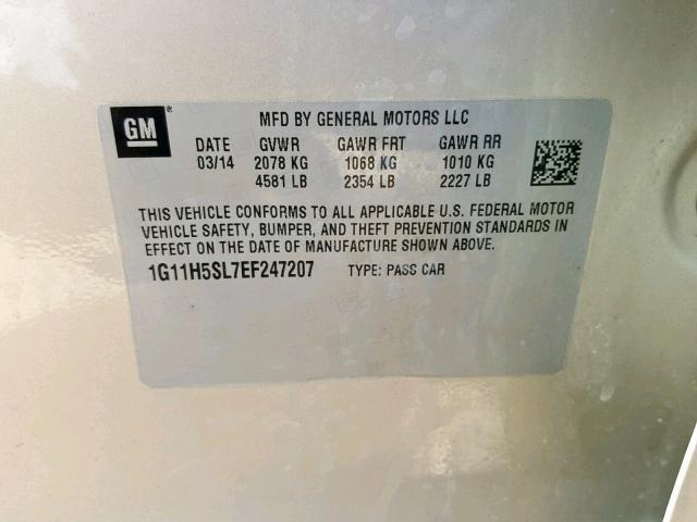 1G11H5SL7EF247207 - 2014 CHEVROLET MALIBU LTZ ბეჟი ფოტო 10