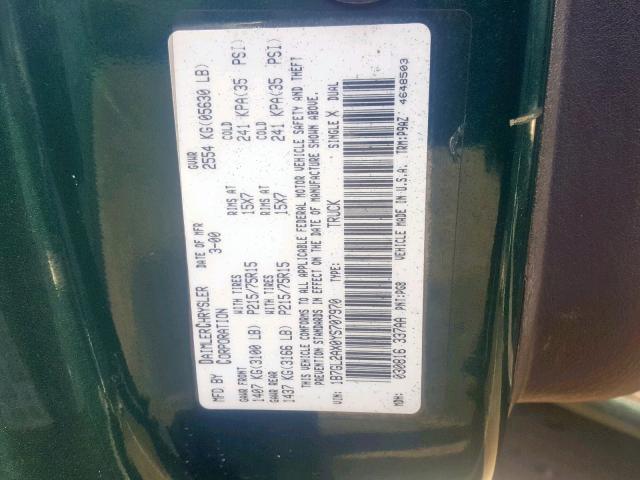 1B7GL2AX0YS707970 - 2000 DODGE DAKOTA QUA GREEN photo 10