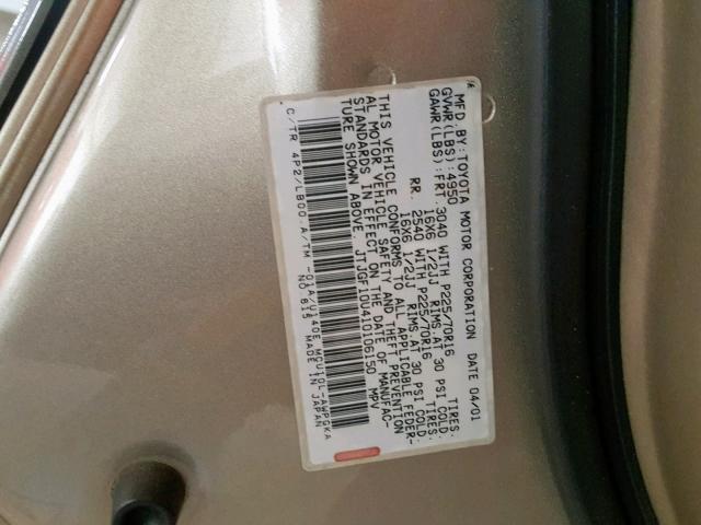 JTJGF10U410106150 - 2001 LEXUS RX 300 TAN photo 10