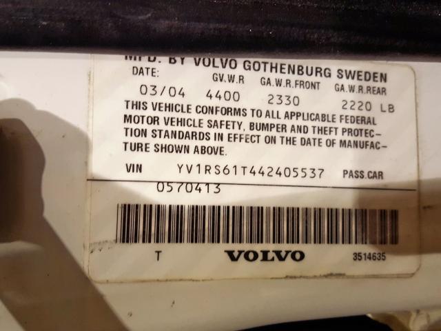 YV1RS61T442405537 - 2004 VOLVO S60  photo 10