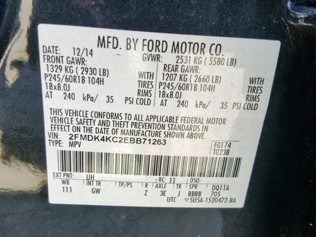 2FMDK4KC2EBB71263 - 2014 FORD EDGE LIMIT BLACK photo 10