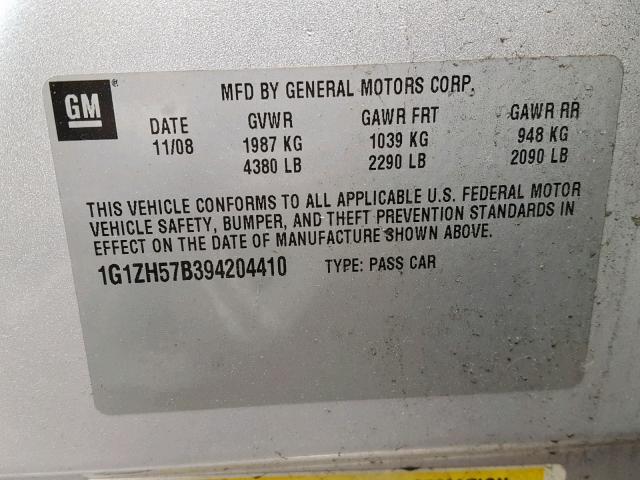 1G1ZH57B394204410 - 2009 CHEVROLET MALIBU 1LT 银色 照片 10