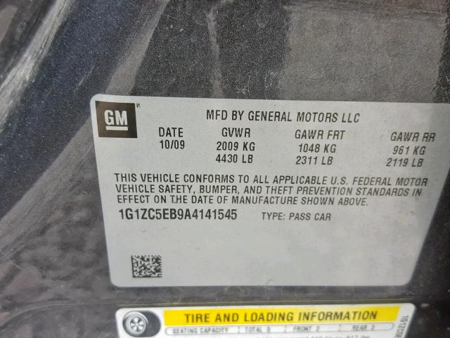 1G1ZC5EB9A4141545 - 2010 CHEVROLET MALIBU 1LT 灰色 照片 10