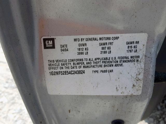 1G2NF52E54C243824 - 2004 PONTIAC GRAND AM S SILVER photo 10