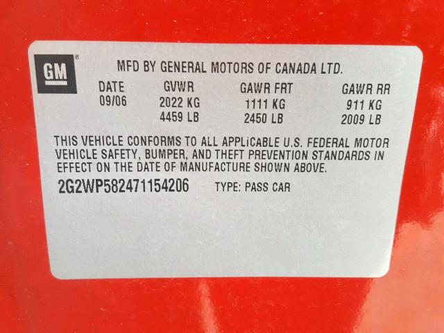 2G2WP582471154206 - 2007 PONTIAC GRAND PRIX RED photo 10