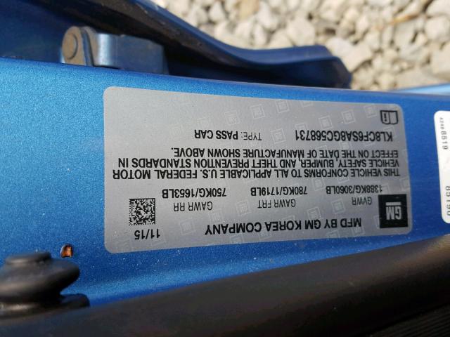 KL8CF6SA8GC568731 - 2016 CHEVROLET SPARK 2LT BLUE photo 10