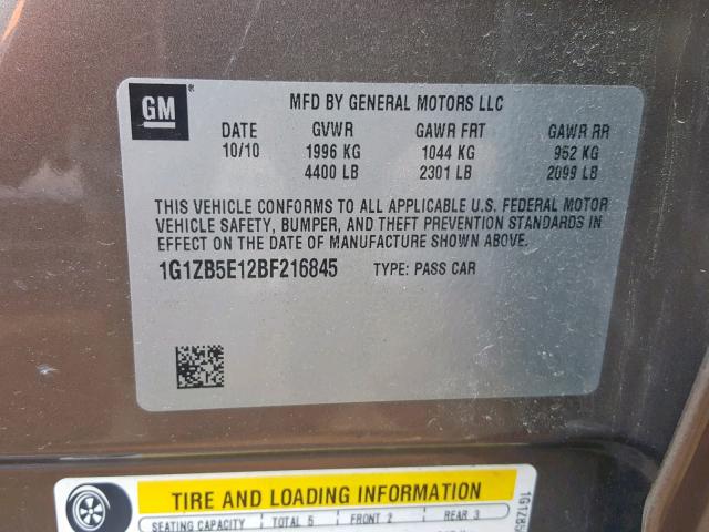 1G1ZB5E12BF216845 - 2011 CHEVROLET MALIBU LS BROWN photo 10