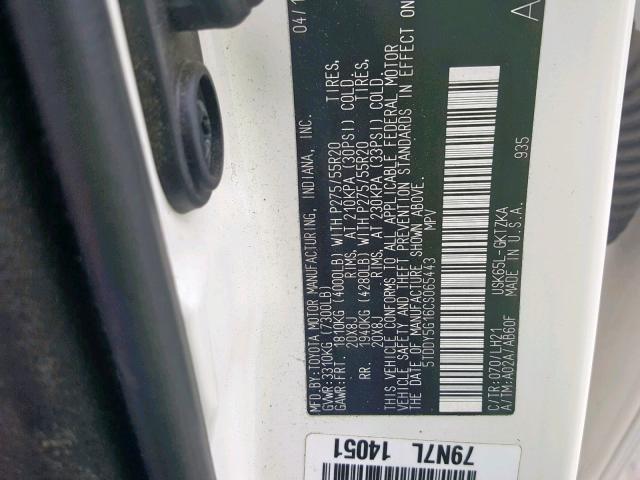 5TDDY5G16CS065443 - 2012 TOYOTA SEQUOIA PL WHITE photo 10