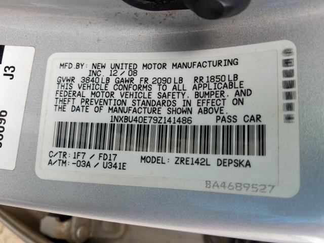 1NXBU40E79Z141486 - 2009 TOYOTA COROLLA BASE  photo 10