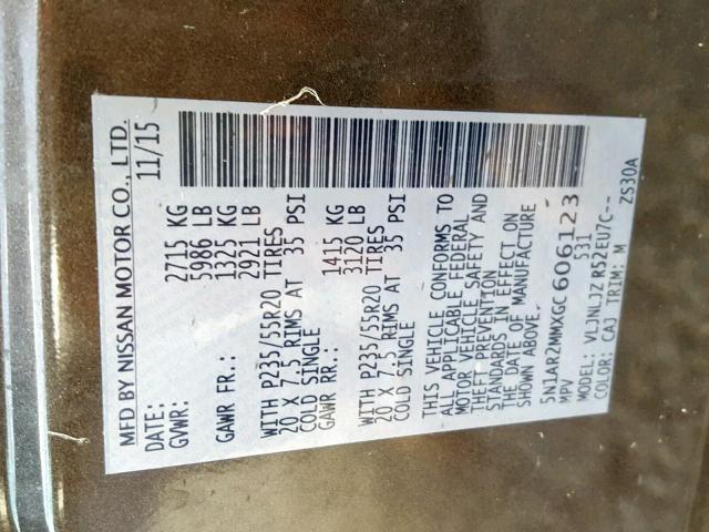 5N1AR2MMXGC606123 - 2016 NISSAN PATHFINDER GRAY photo 10