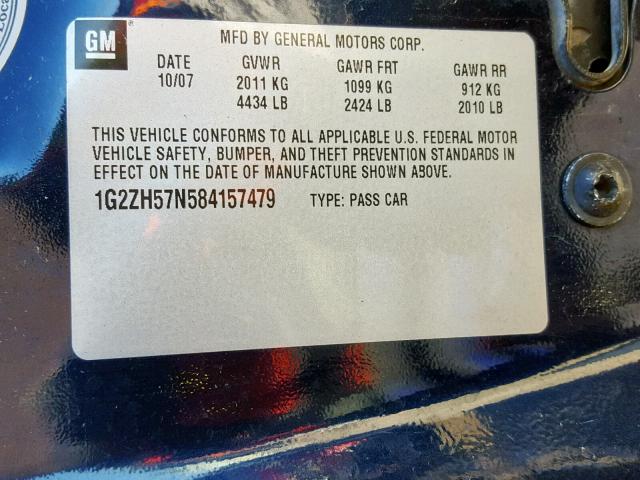 1G2ZH57N584157479 - 2008 PONTIAC G6 GT BLUE photo 10