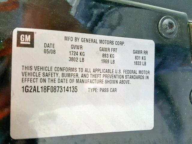 1G2AL18F087314135 - 2008 PONTIAC G5 BLACK photo 10