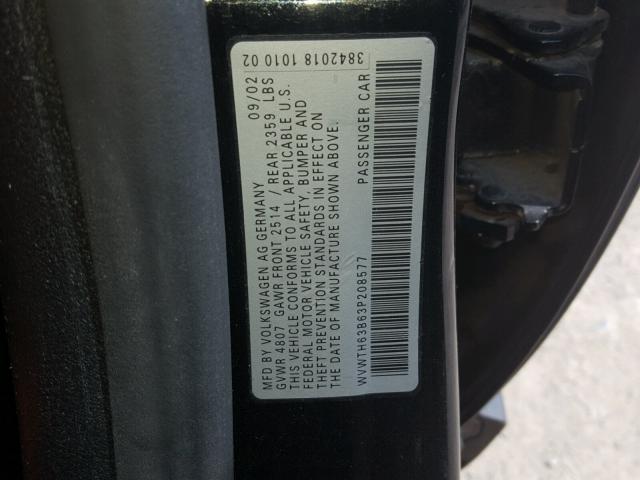 WVWTH63B63P208577 - 2003 VOLKSWAGEN PASSAT GLX 黑色 照片 10