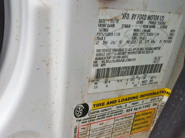 5LMJJ3J50AEJ08015 - 2010 LINCOLN NAVIGATOR 白色 照片 10