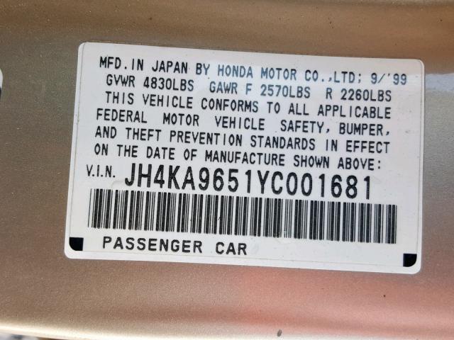 JH4KA9651YC001681 - 2000 ACURA 3.5RL GOLD photo 10