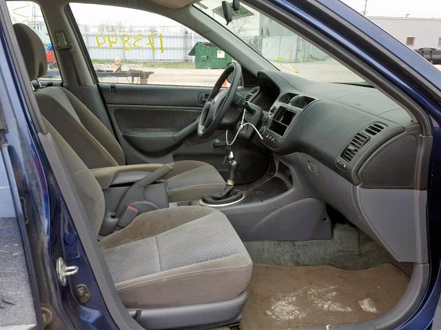 2HGES15464H910854 - 2004 HONDA CIVIC DX BLUE photo 5