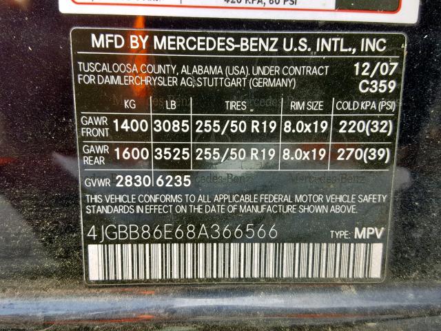 4JGBB86E68A366566 - 2008 MERCEDES-BENZ ML 350 BLUE photo 10