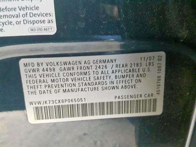 WVWJK73CX8P065051 - 2008 VOLKSWAGEN PASSAT TUR BLUE photo 10