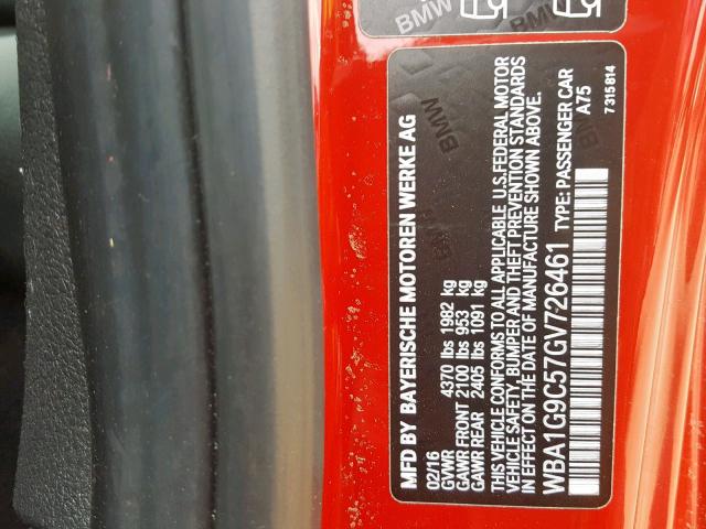 WBA1G9C57GV726461 - 2016 BMW 228 XI RED photo 10