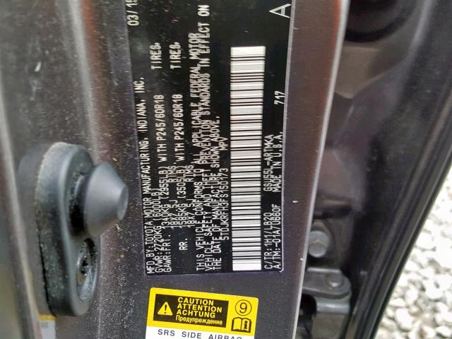 5TDJKRFH3FS150173 - 2015 TOYOTA HIGHLANDER GRAY photo 10