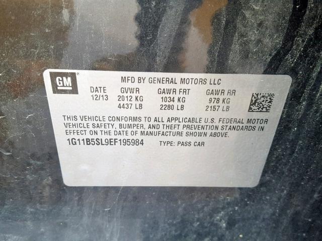 1G11B5SL9EF195984 - 2014 CHEVROLET MALIBU LS BLACK photo 10