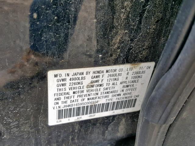 JH4KB16595C006556 - 2005 ACURA RL BLACK photo 10