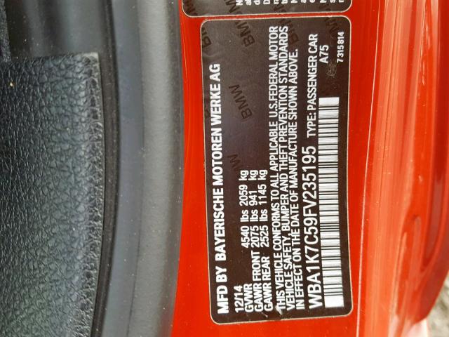 WBA1K7C59FV235195 - 2015 BMW 228 XI RED photo 10