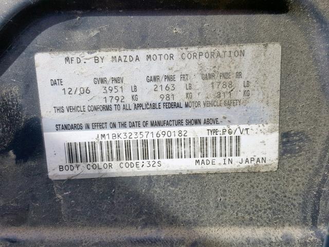 JM1BK323571690182 - 2007 MAZDA 3 S GRAY photo 10