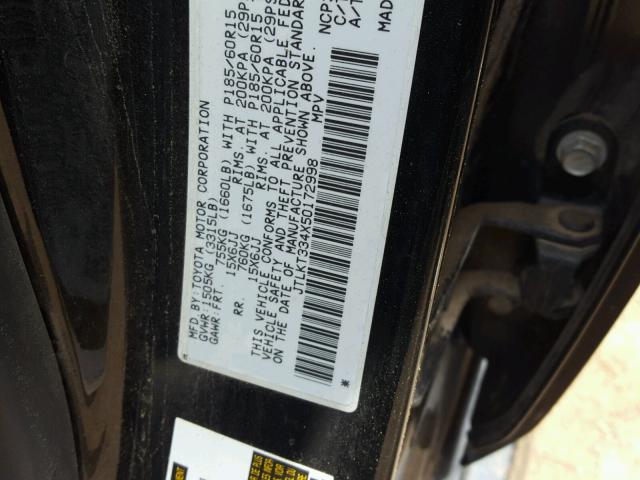 JTLKT334X50172998 - 2005 TOYOTA SCION XB Қара фото 10