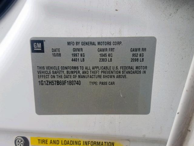 1G1ZH57B69F180740 - 2009 CHEVROLET MALIBU 1LT 白色 照片 10