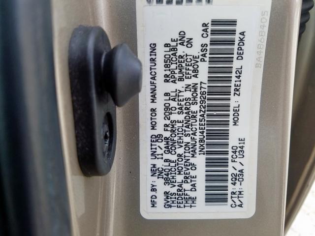 1NXBU4EE5AZ292677 - 2010 TOYOTA COROLLA BASE  photo 10