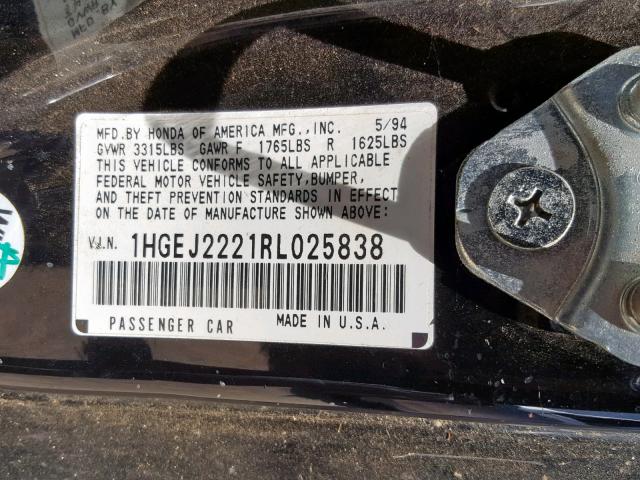 1HGEJ2221RL025838 - 1994 HONDA CIVIC DX BLACK photo 10