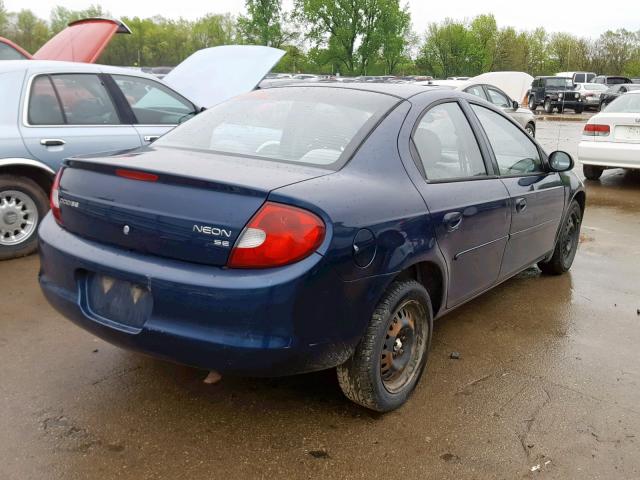 1B3AS46C92D607650 - 2002 DODGE NEON SE BLUE photo 4